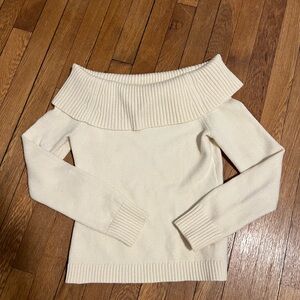 Off-Shoulder Ribbed Knit Sweater in Cream